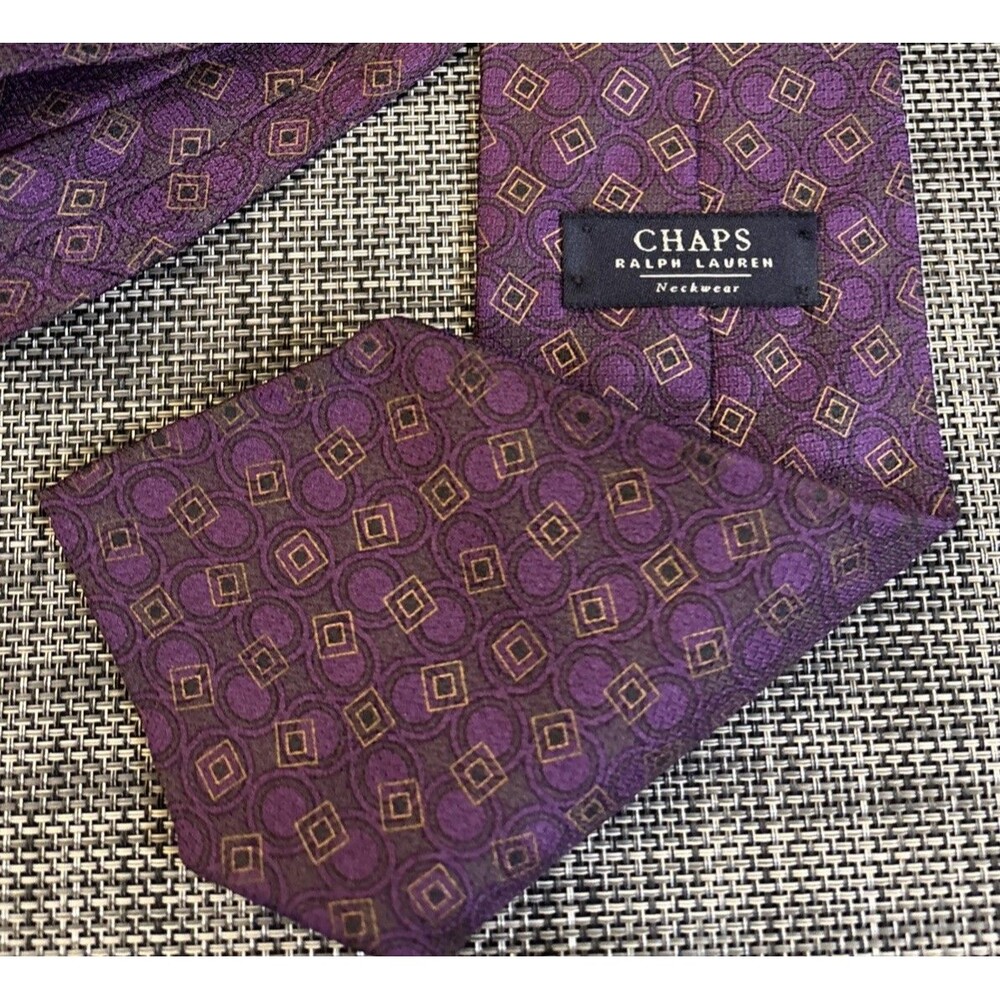 Vintage Chaps Ralph Lauren Neck Tie Purple Geometric Silk USA Made